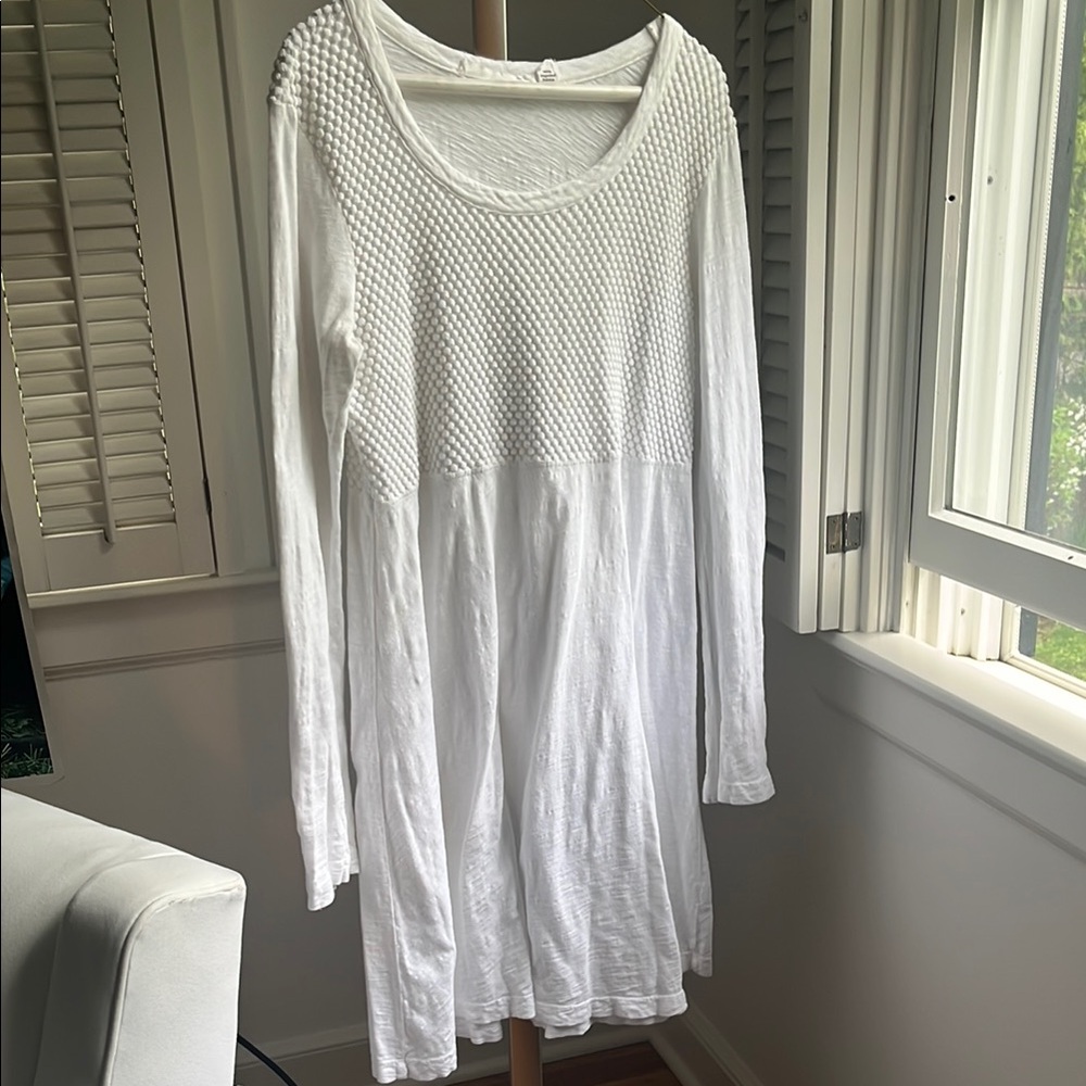 White Wilt Long Sleeve Textured Dress